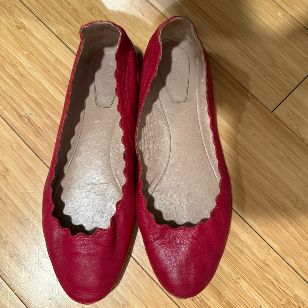 Chloe Lauren Red Scalloped Ballet Flats Size 36
